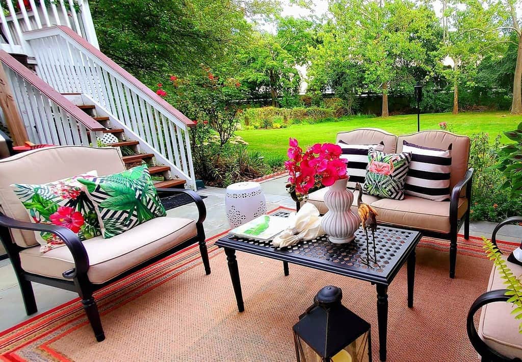 rustic style outdoor deck flowers