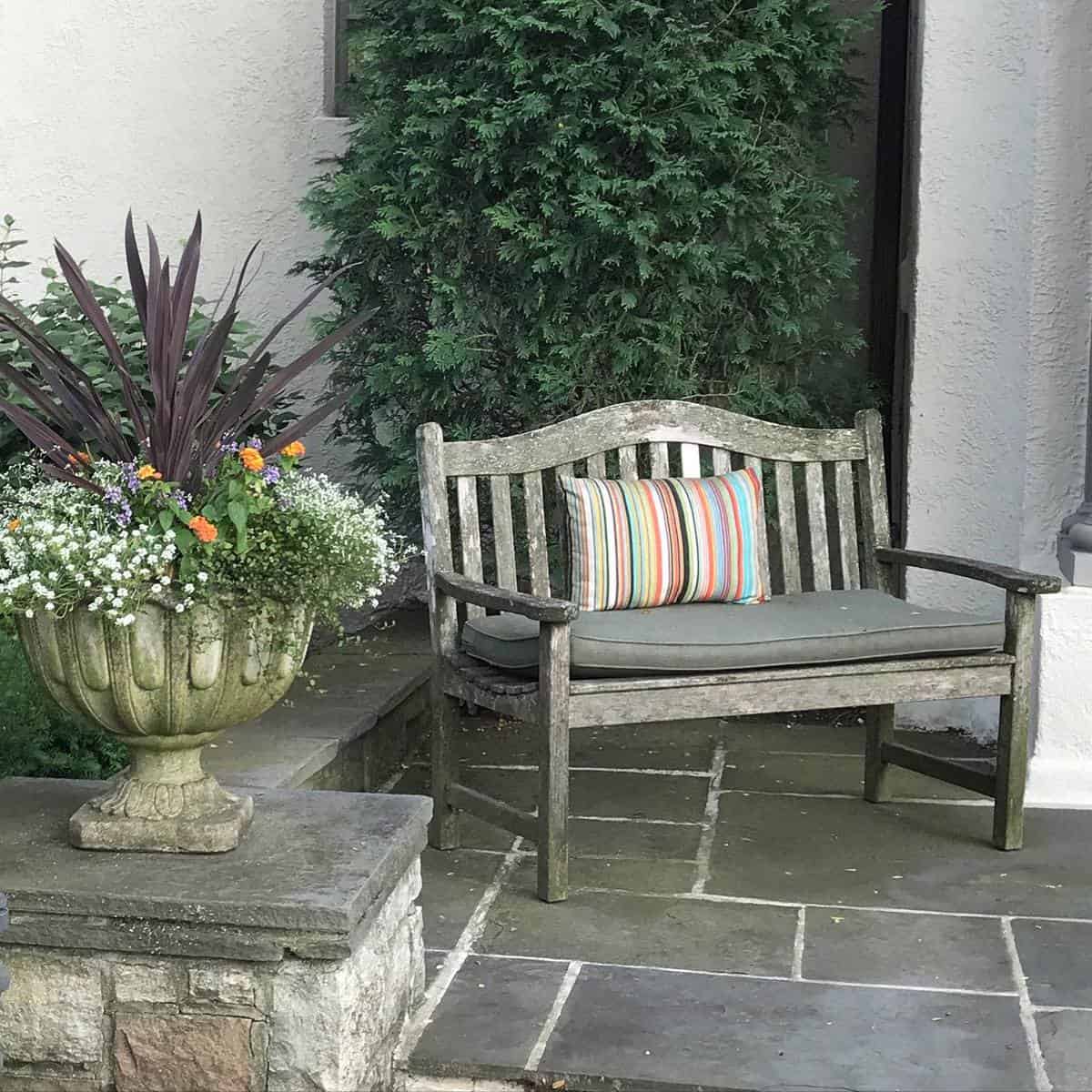 rustic garden bench backyard