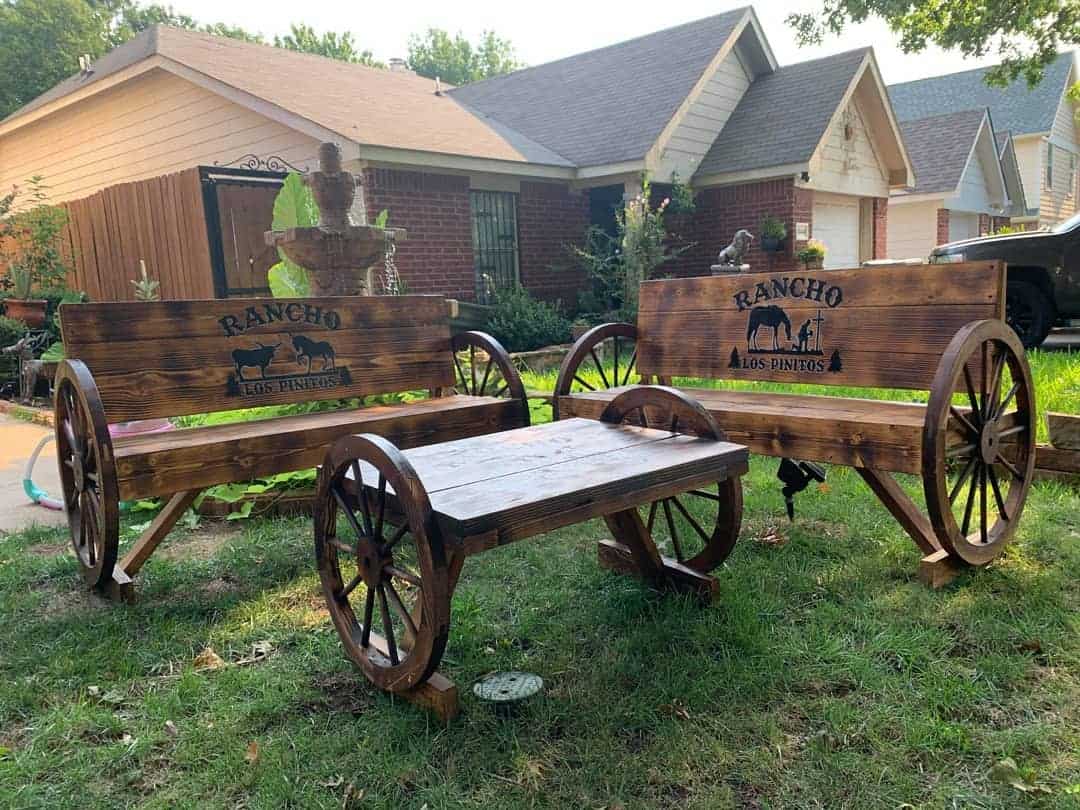 rustic cart with wheels garden bench