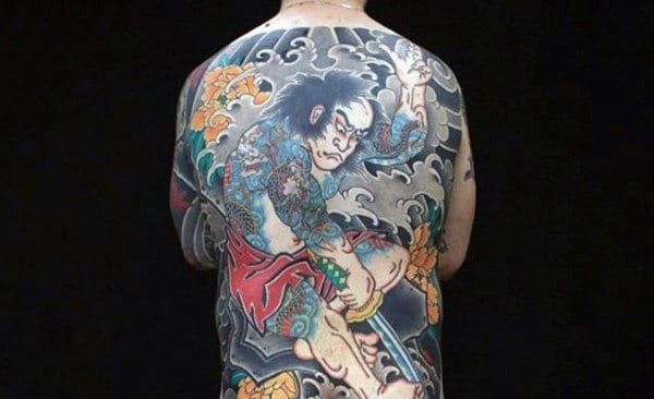 Samurai And Violence Tattoo Mens Full Back