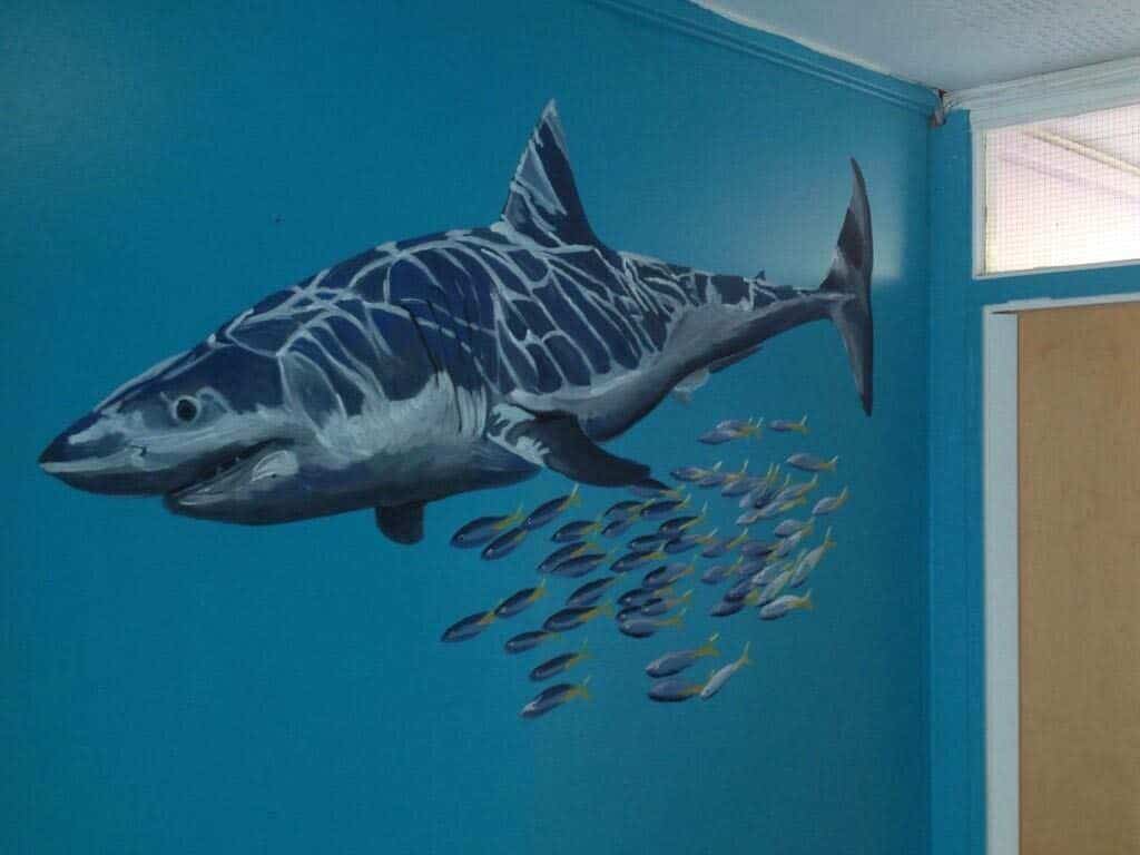 shark swimming with fishes wall mural
