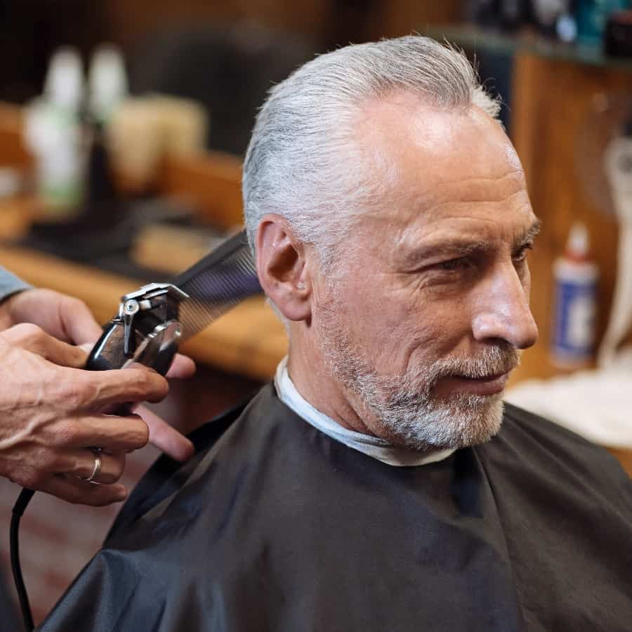 Senior Man At Barbers Getting Pompadour Hairstyle
