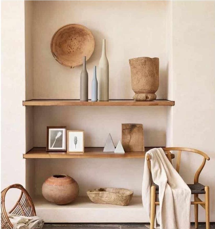 rustic recessed wood wall shelves