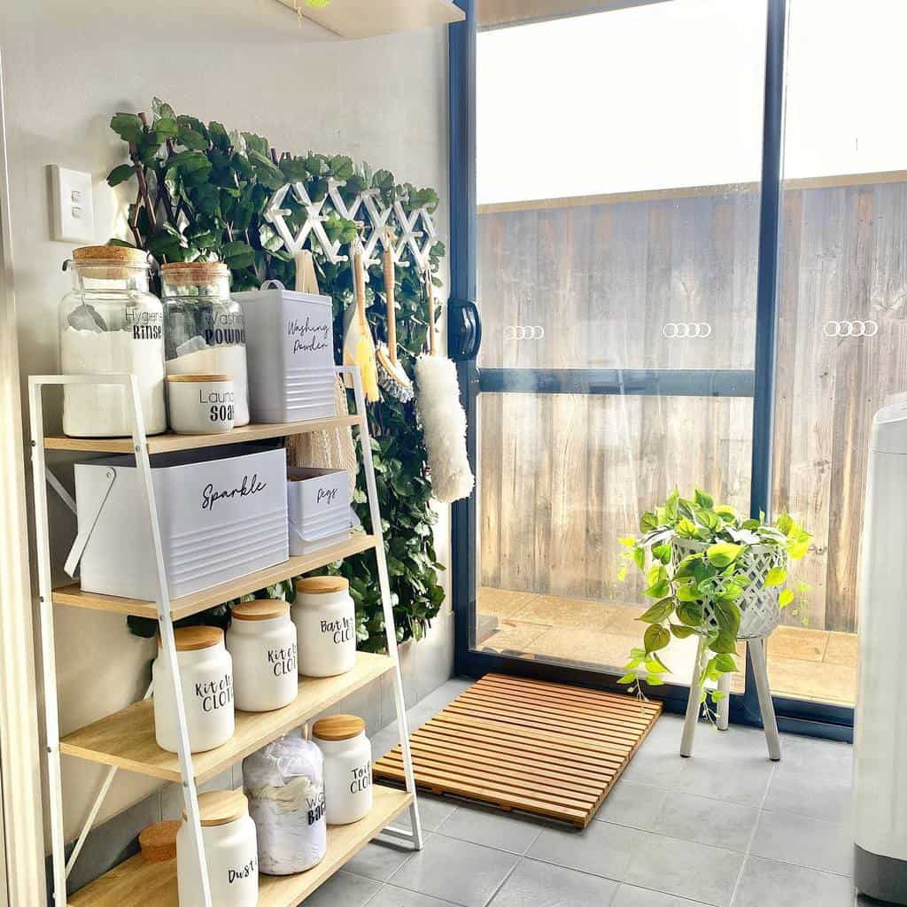 simple shelving unit in kitchen