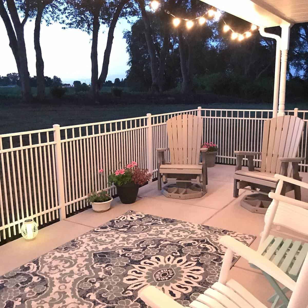 slate deck white furniture pattern rug