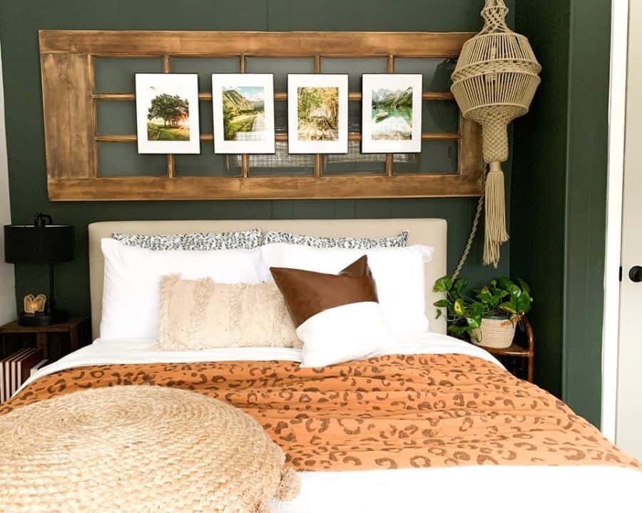 vintage green wall small bedroom with rustic accents