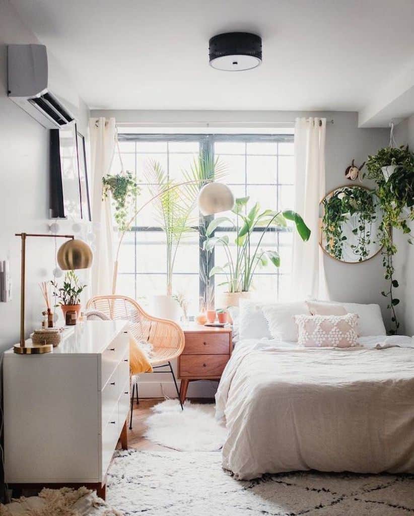 small vintage bedroom with plants