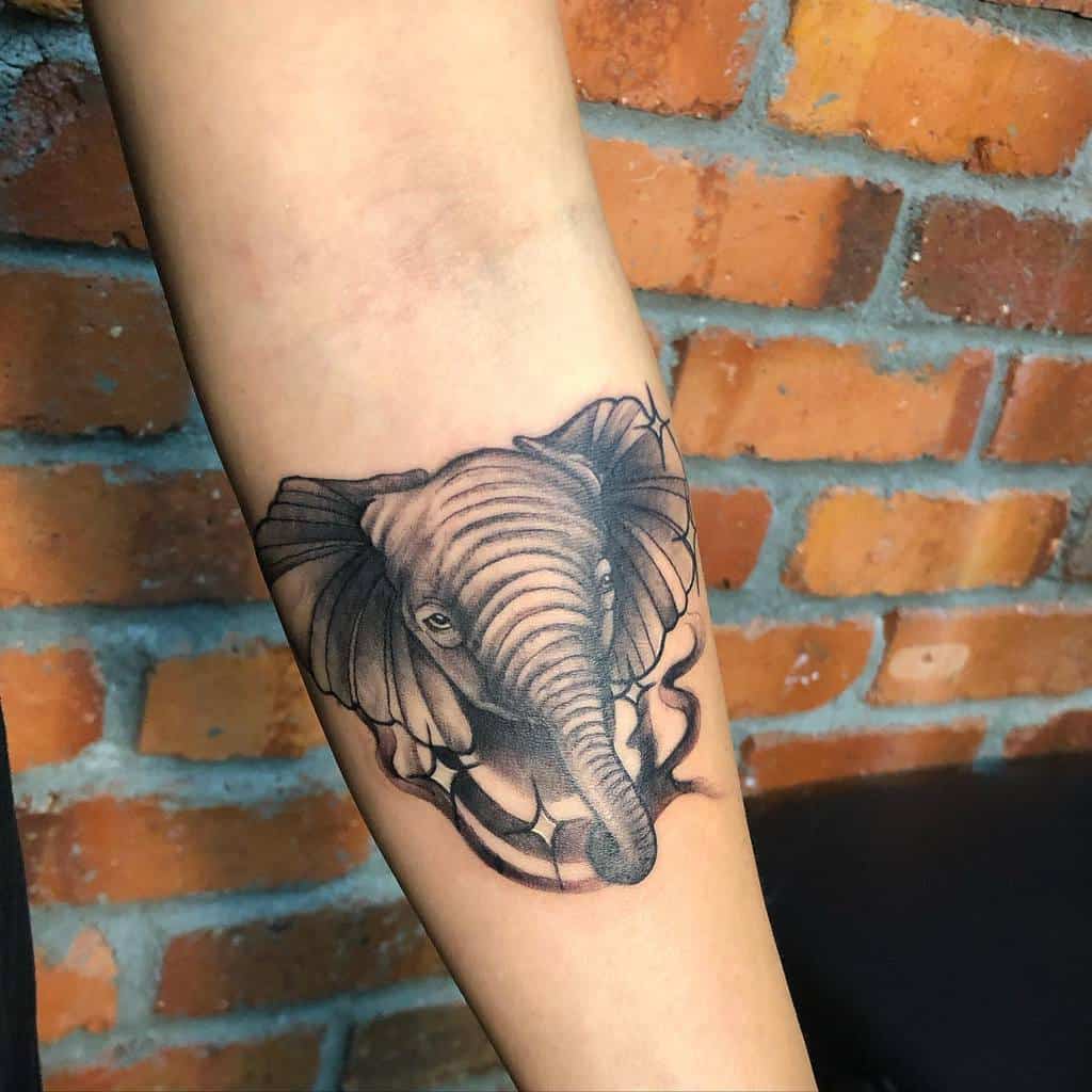 Elephant tattoo on a forearm