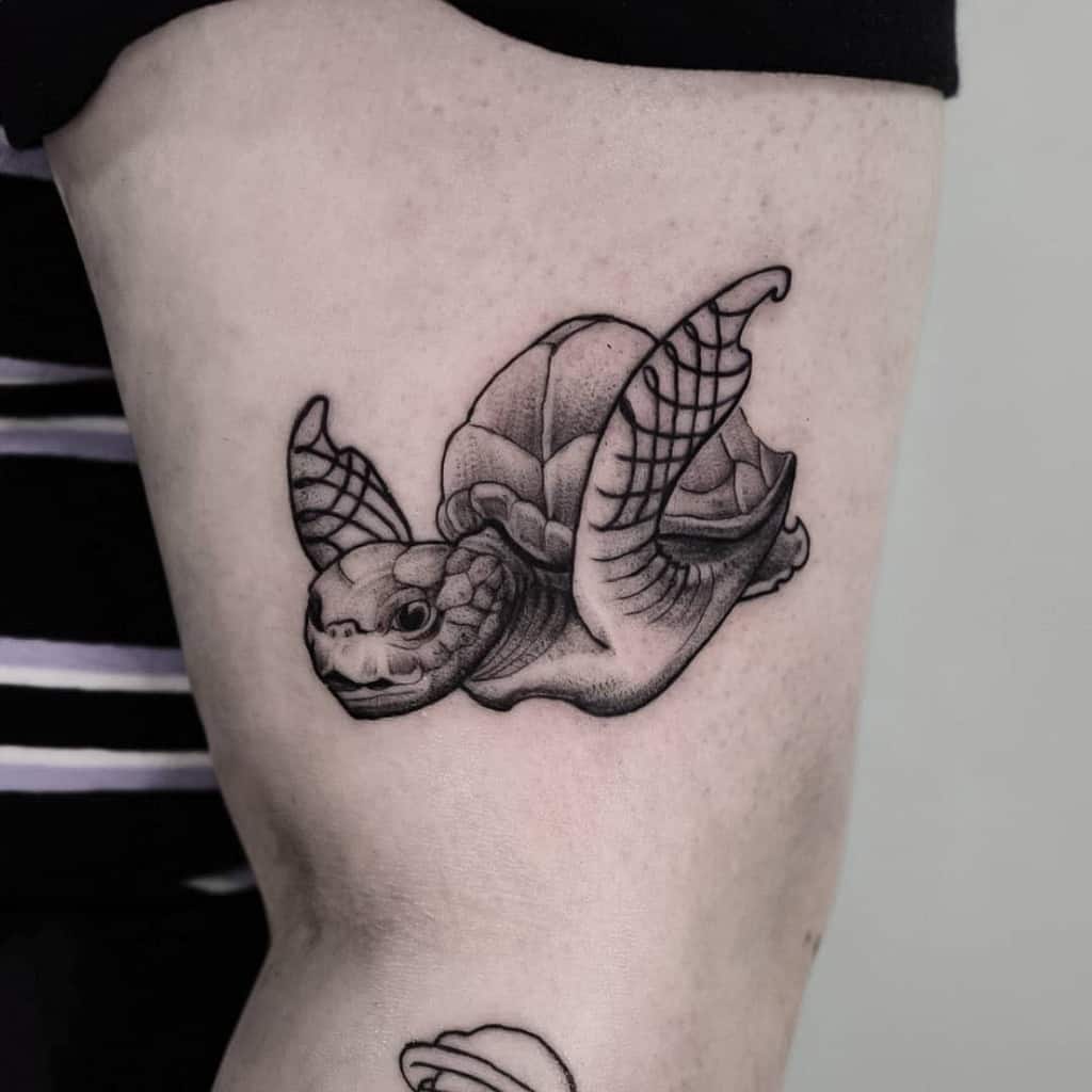 Tattoo of a winged turtle on an arm
