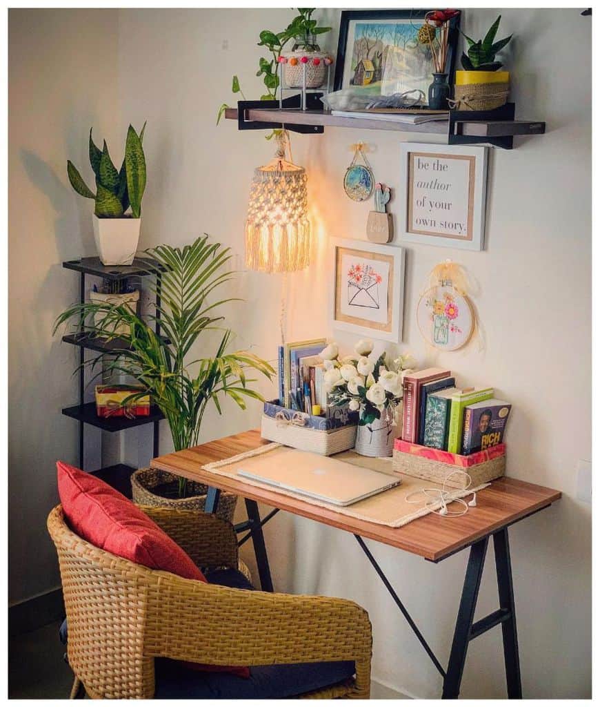 small boho home study corner