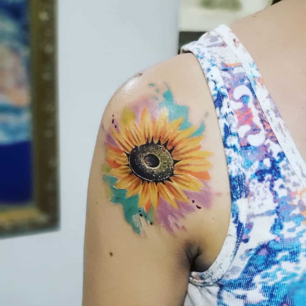 Small Sunflower Shoulder Tattoo Rodny Tattoo