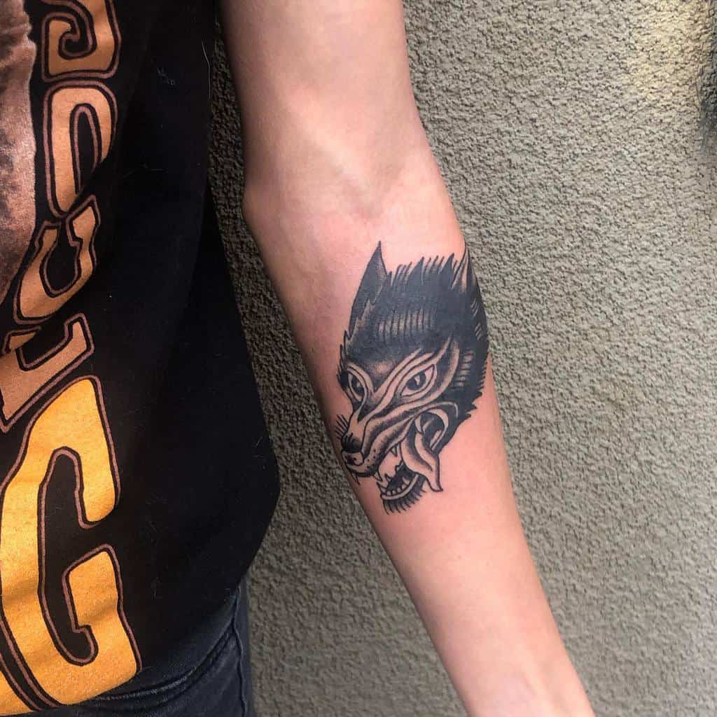 Small Traditional Wolf Tattoo rosesrequired