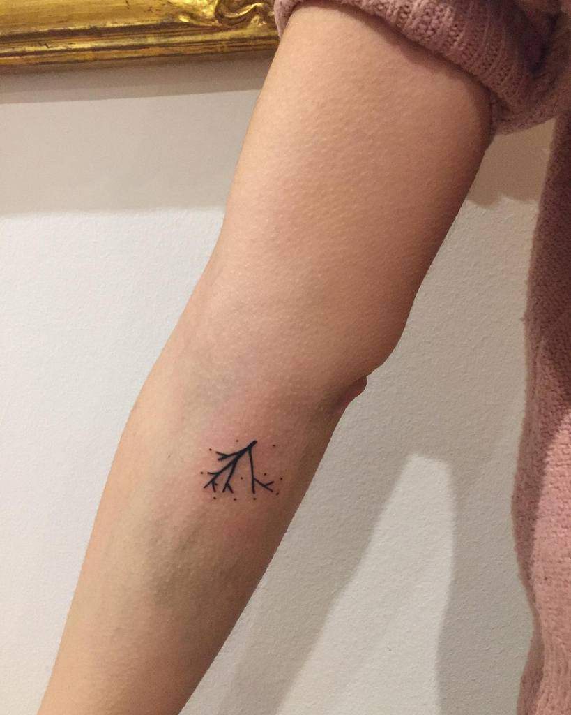 Forearm with a minimalistic branch tattoo design