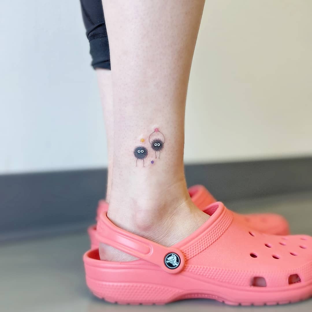 Small Soot Sprite Tattoo Above an Ankle