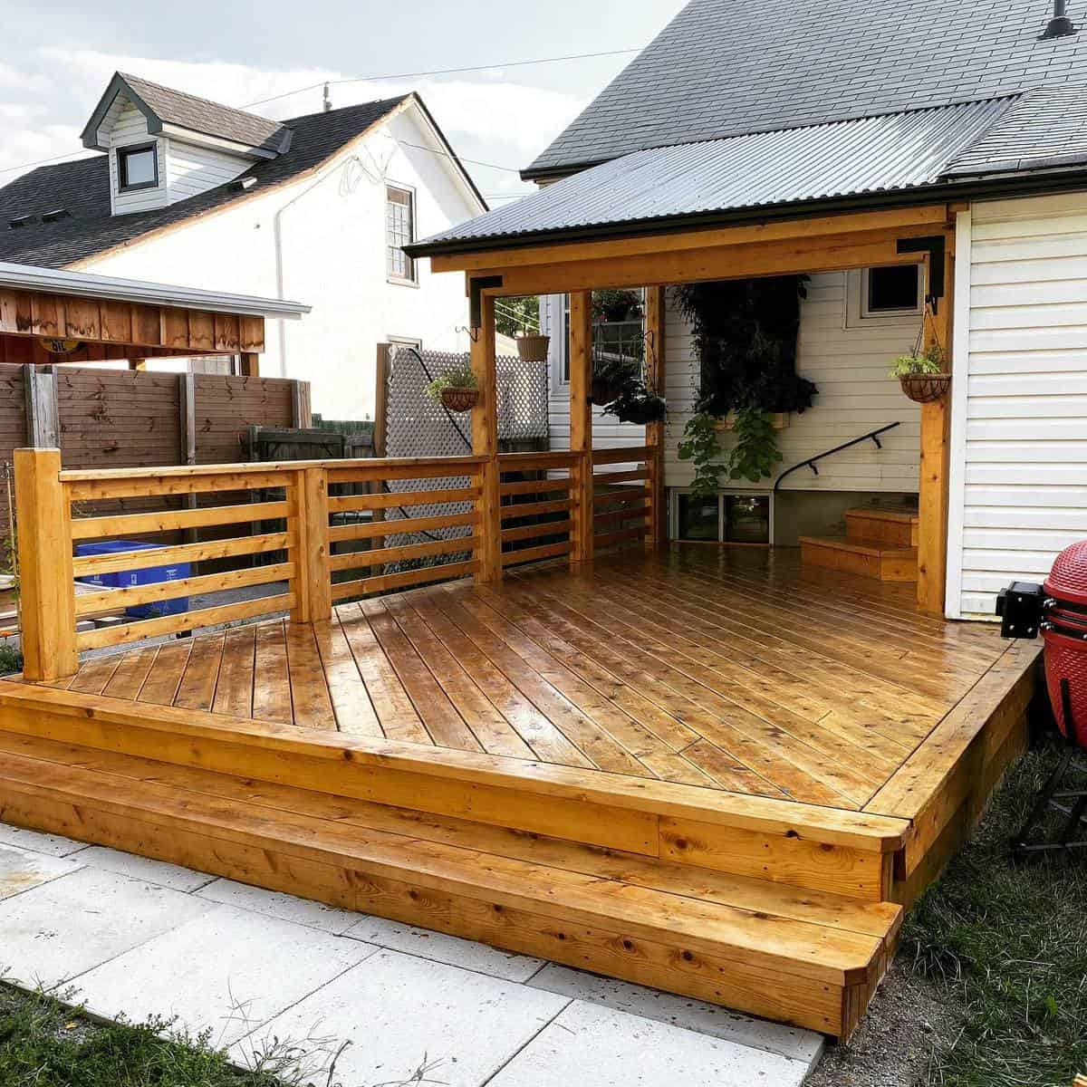 stain wood deck railings slate pavers