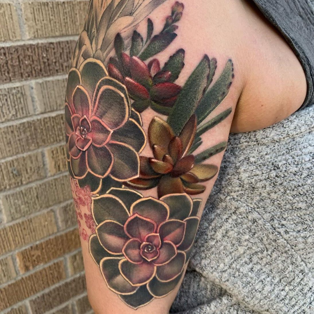 Arm tattoo showcasing vibrant succulents