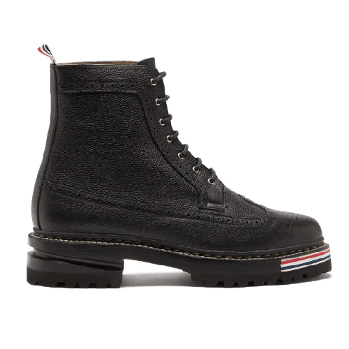 Thom Browne Tricolor-Stripe Brogue Combat Boot