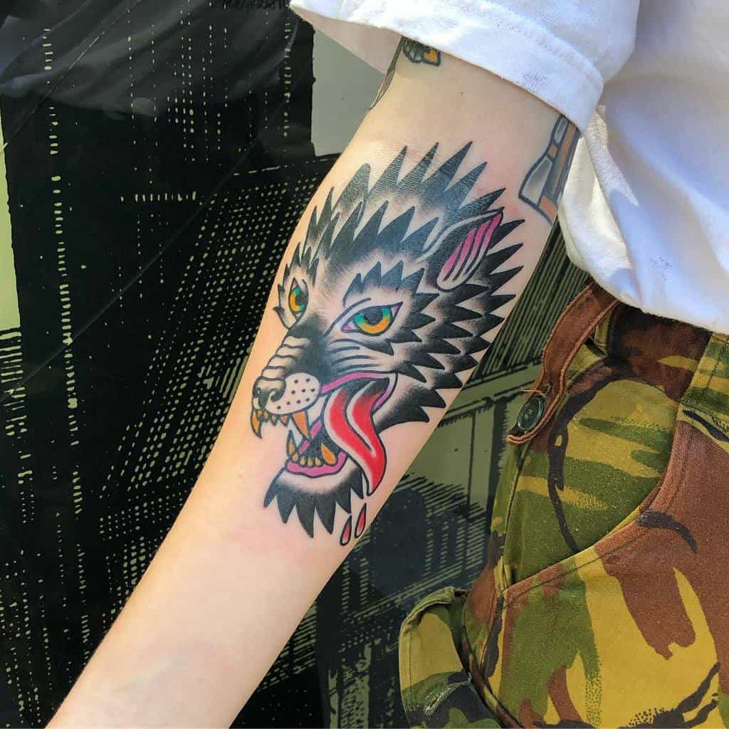 Traditional Wolf Forearm Tattoo blackfriarstattoo