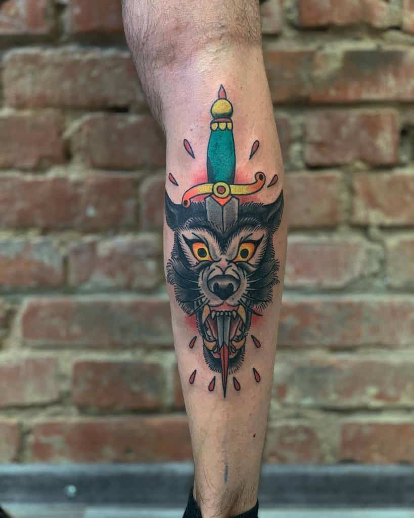 Traditional Wolf Leg Tattoo g_biedrzycki