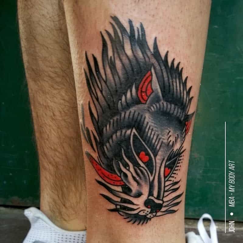 Traditional Wolf Leg Tattoo mba_mybodyart