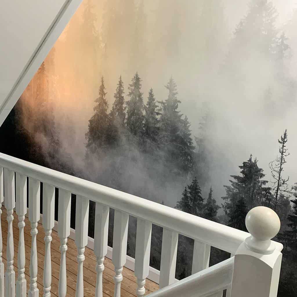 foggy forest wall mural inside home