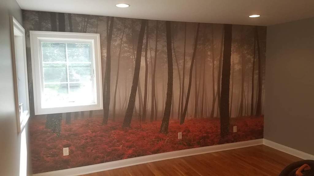 forest scene with red plants home wall mural
