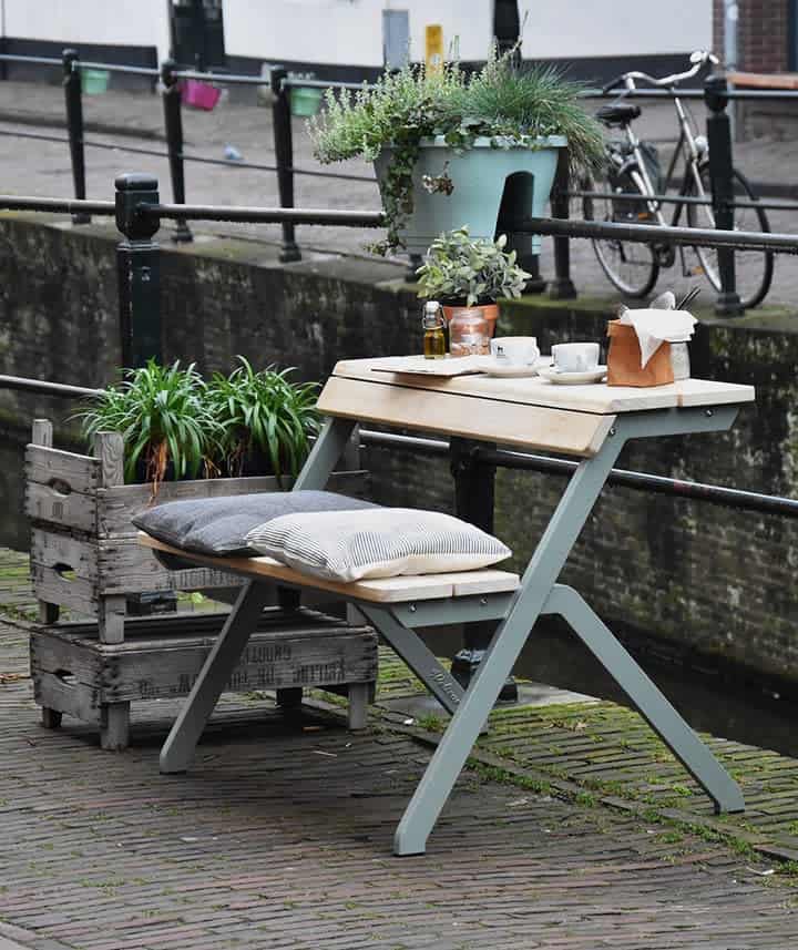 artistic garden bench with table