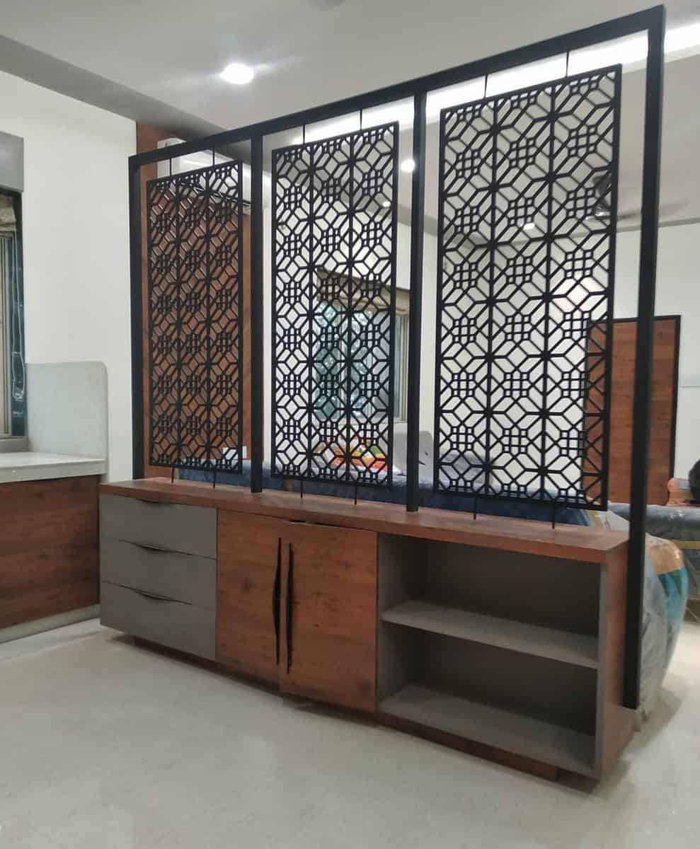 wall divider on wood cabinet