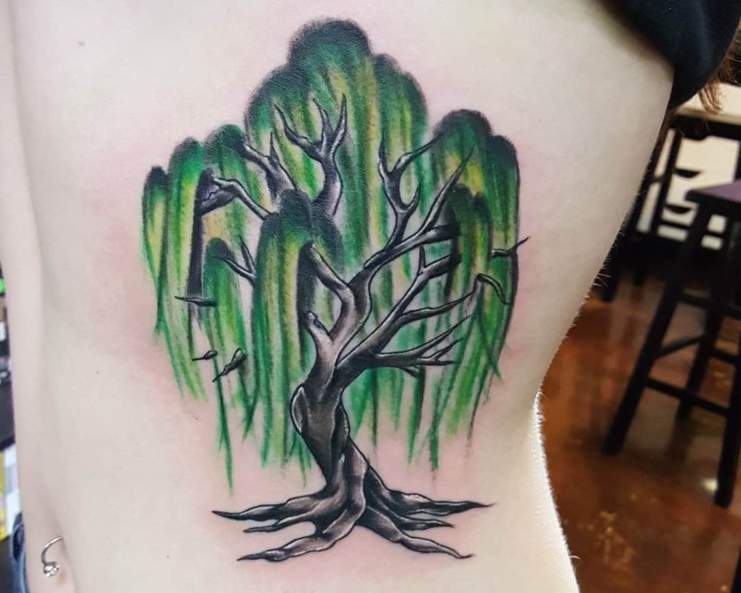Watercolor Weeping Willow Tattoo