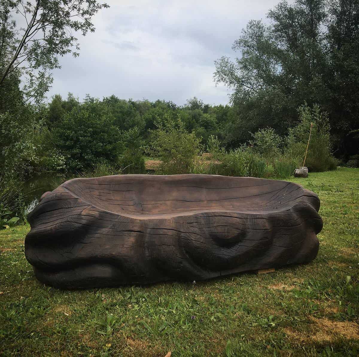 wood carving natural bench