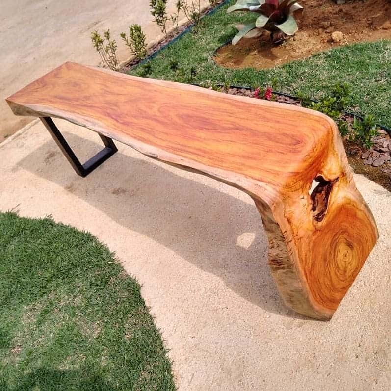 wood carving garden bench