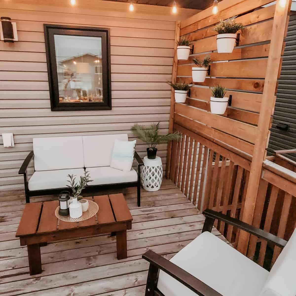 wood deck vertical pot plants small sofa