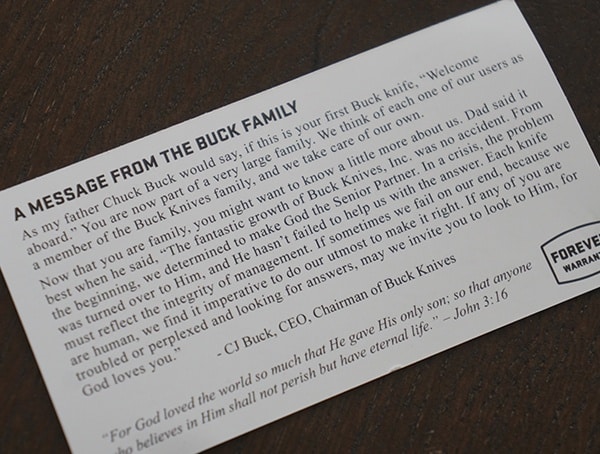 A Message From The Buck Family Card