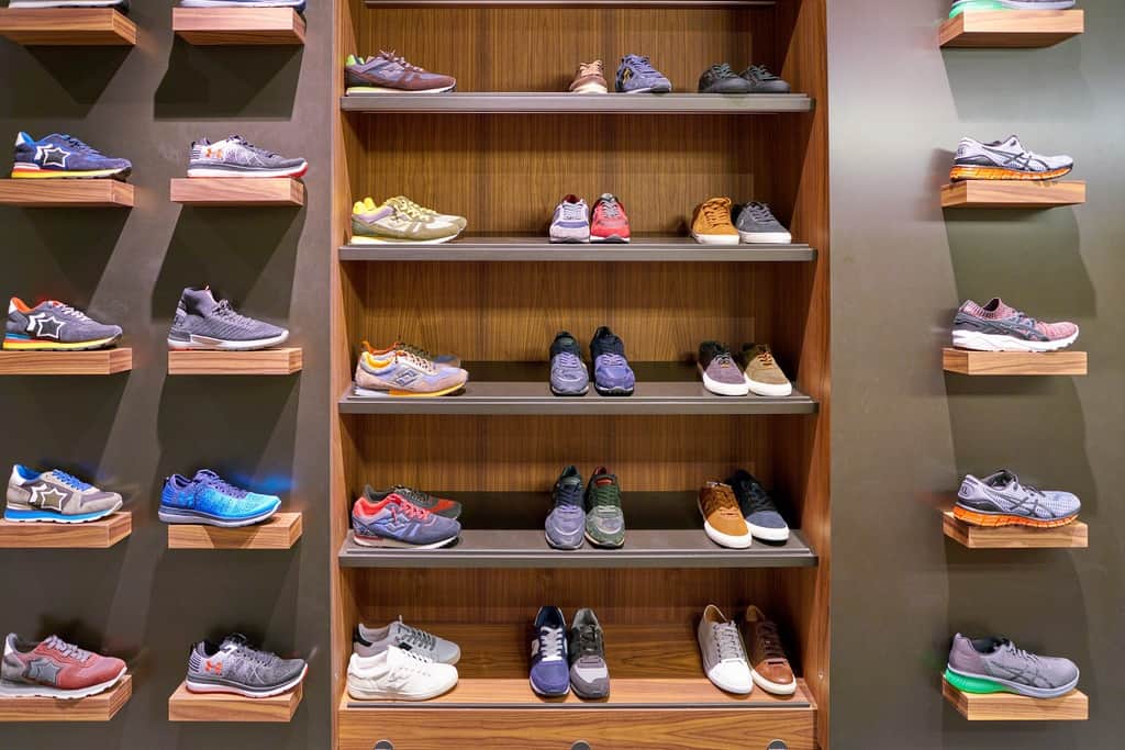 the shoe display of an Under Armour retail store in Rome, Italy. 