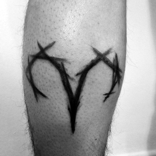 Abstract Aries Zodiac Sign Leg Calf Tattoos For Men