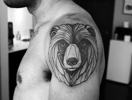 Abstract Bear Line Tattoo For Men On Upper Arm In Black Ink