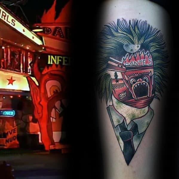 Abstract Beetlejuice Mens Movie Themed Tattoo On Inner Forearm