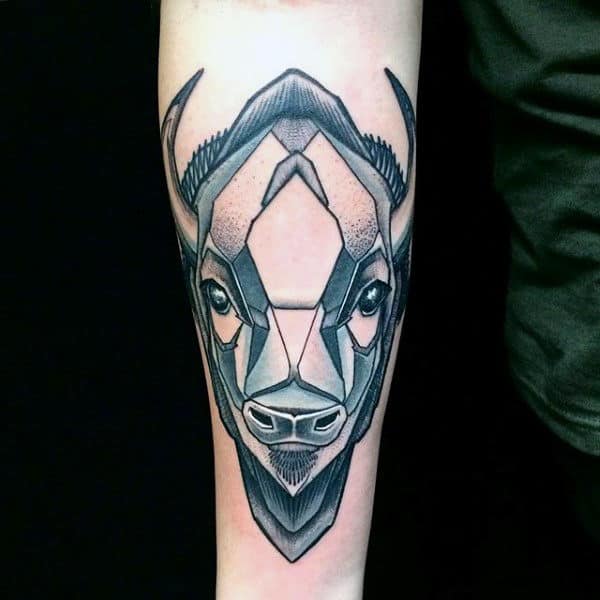 Abstract Bison Buffalo Guys Inner Forearm Tattoos