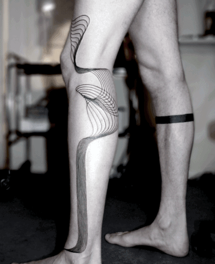 Abstract Blackwork Tattoo On Legs For Men