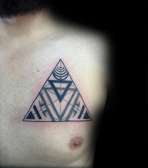 Abstract Chakras Mens Triangle Tattoo On Chest