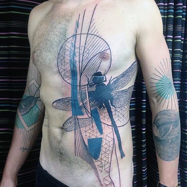 Abstract Chest Dragonfly Unique Tattoo Designs For Guys
