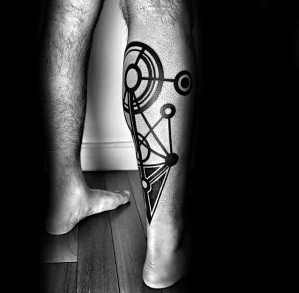 Abstract Circle Leg Tattoos For Guys