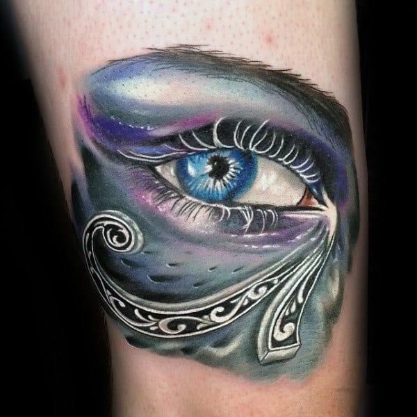 Abstract Colorful Eye Of Horus Tattoo On Arm With Watercolor Design