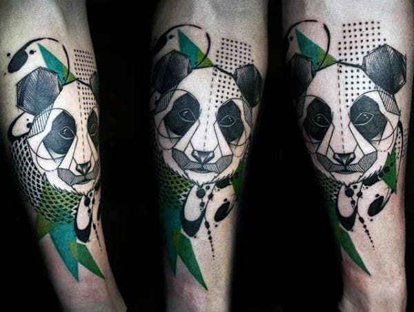 Abstract Creative Panda Black And Green Ink Forearm Tattoos For Males