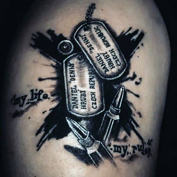 Abstract Dog Tag Tattoo Ideas For Men