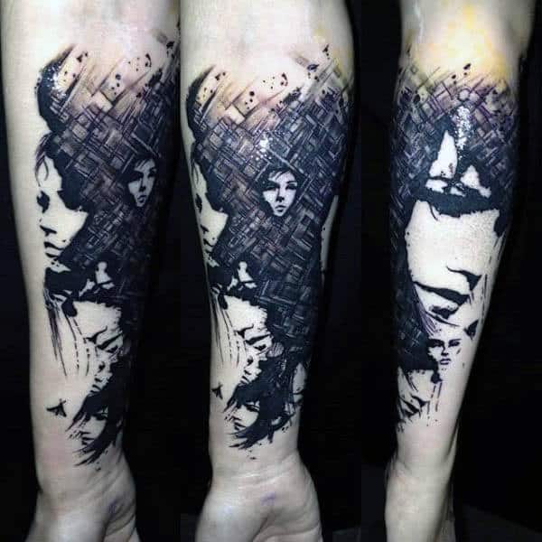 Abstract Female Portrait Silhouette Mens Forearm Tattoos