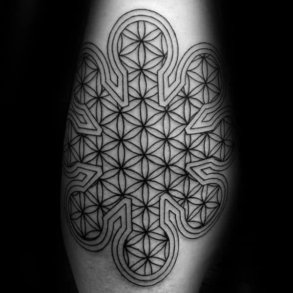 Abstract Flower Of Life Shape Mens Outer Forearm Tattoo