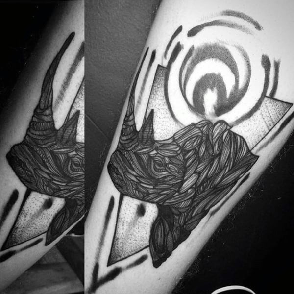 Abstract Forearm Rhino Tattoos For Guys