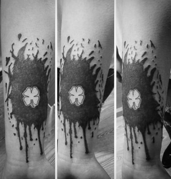 Abstract Four Leaf Clover Watercolor Negative Space Guys Tattoos