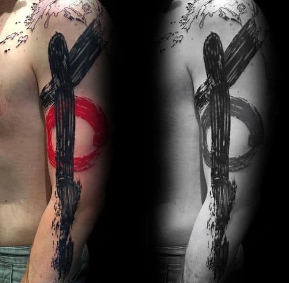 Abstract Full Arm Guys Watercolor Brush Stroke Tattoo